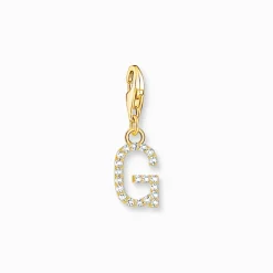 Charm-hängsmycke bokstaven G med vita stenar guldpläterad>Thomas Sabo Hot