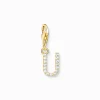 Charm-hängsmycke bokstaven U med vita stenar guldpläterad 1984-414-14>Thomas Sabo Sale