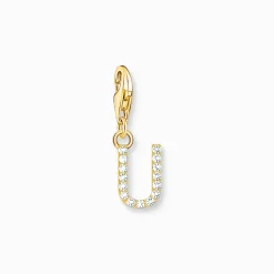 Charm-hängsmycke bokstaven U med vita stenar guldpläterad 1984-414-14>Thomas Sabo Sale