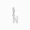 Charm-hängsmycke bokstaven N med vita stenar silver>Thomas Sabo Outlet