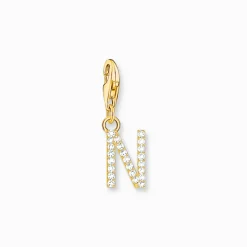 Charm-hängsmycke bokstaven N med vita stenar guldpläterad>Thomas Sabo Outlet