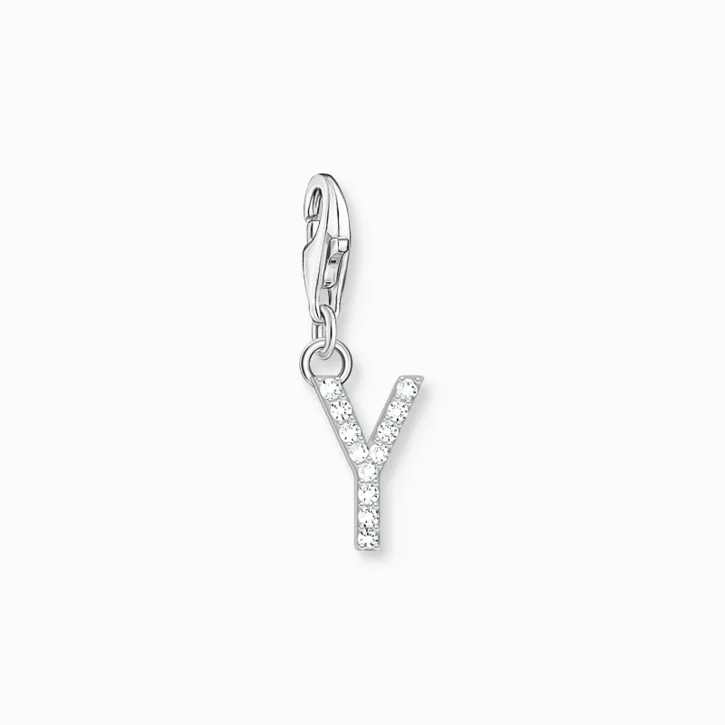 Charm-hängsmycke bokstaven Y med vita stenar silver>Thomas Sabo Online