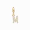 Charm-hängsmycke bokstaven M med vita stenar guldpläterad>Thomas Sabo New