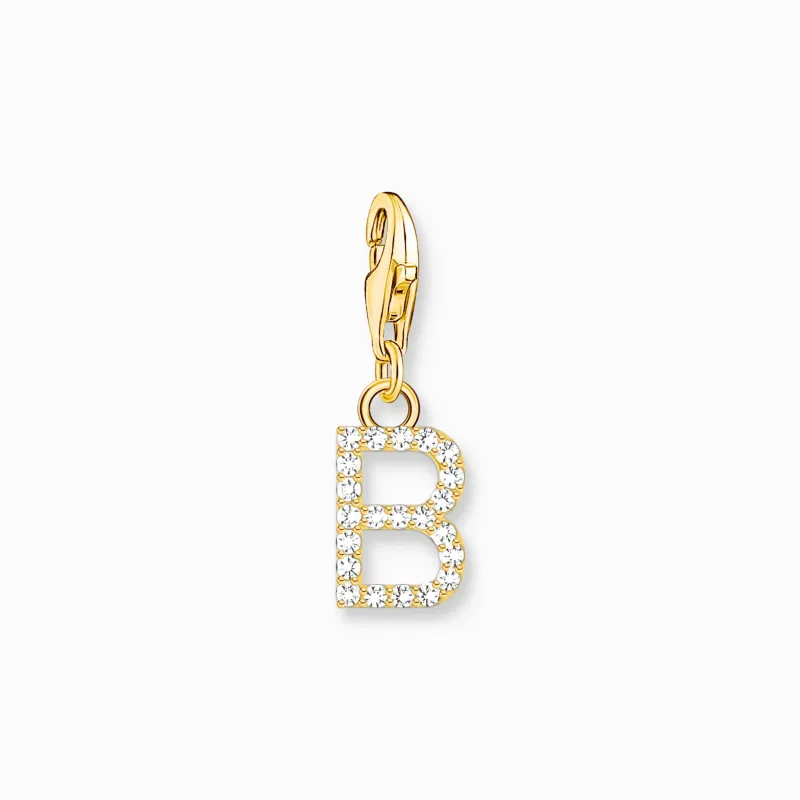 Charm-hängsmycke bokstaven B med vita stenar guldpläterad>Thomas Sabo Best