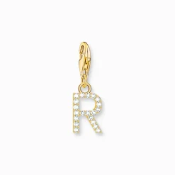 Charm-hängsmycke bokstaven R med vita stenar guldpläterad>Thomas Sabo Hot