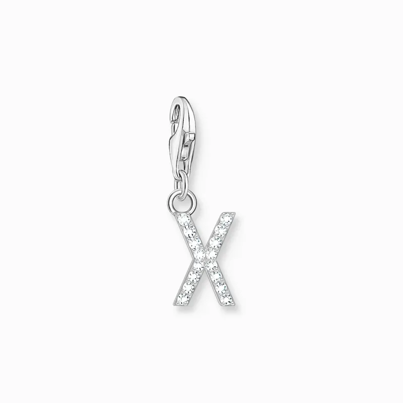 Charm-hängsmycke bokstaven X med vita stenar silver>Thomas Sabo Online