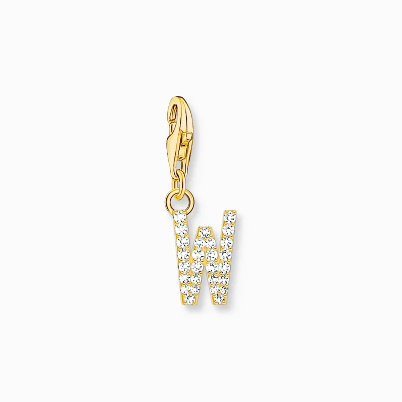 Charm-hängsmycke bokstaven W med vita stenar guldpläterad>Thomas Sabo Hot