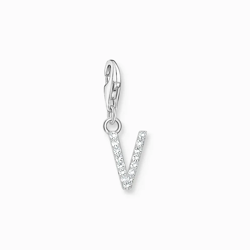 Charm-hängsmycke bokstaven V med vita stenar silver>Thomas Sabo Outlet