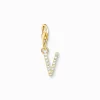Charm-hängsmycke bokstaven V med vita stenar guldpläterad>Thomas Sabo New