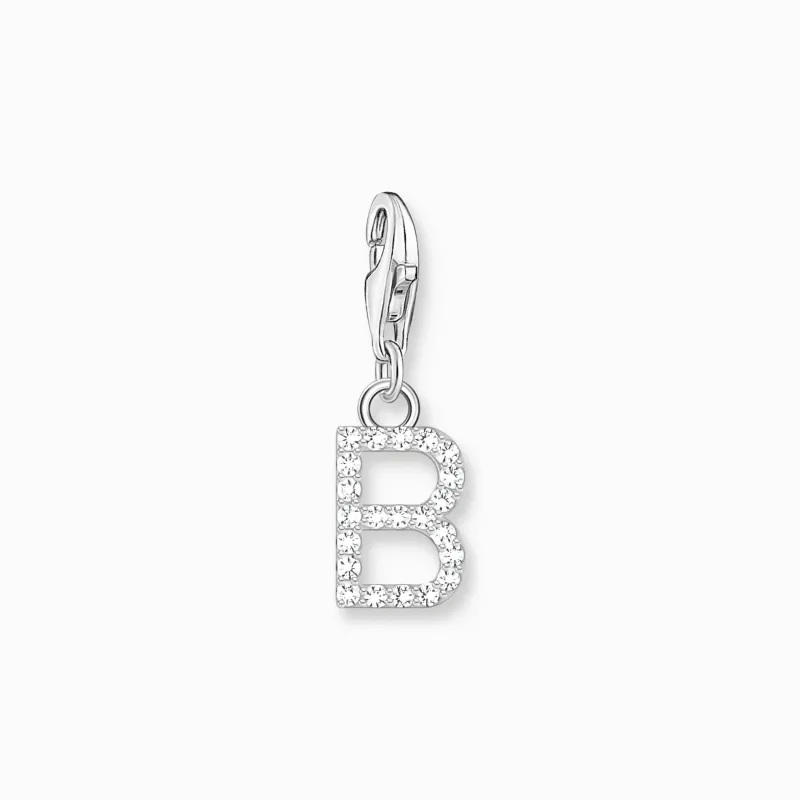 Charm-hängsmycke bokstaven B med vita stenar silver>Thomas Sabo Outlet