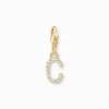 Charm-hängsmycke bokstaven C med vita stenar guldpläterad>Thomas Sabo New