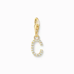 Charm-hängsmycke bokstaven C med vita stenar guldpläterad>Thomas Sabo New