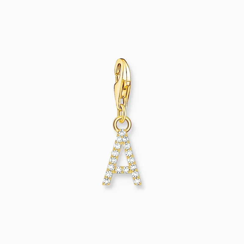 Charm-hängsmycke bokstaven A med vita stenar guldpläterad>Thomas Sabo Best