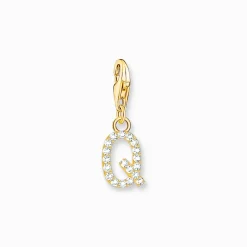 Charm-hängsmycke bokstaven Q med vita stenar guldpläterad>Thomas Sabo New
