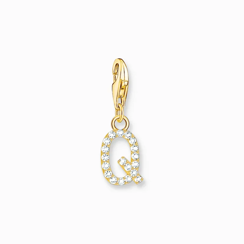 Charm-hängsmycke bokstaven Q med vita stenar guldpläterad>Thomas Sabo New