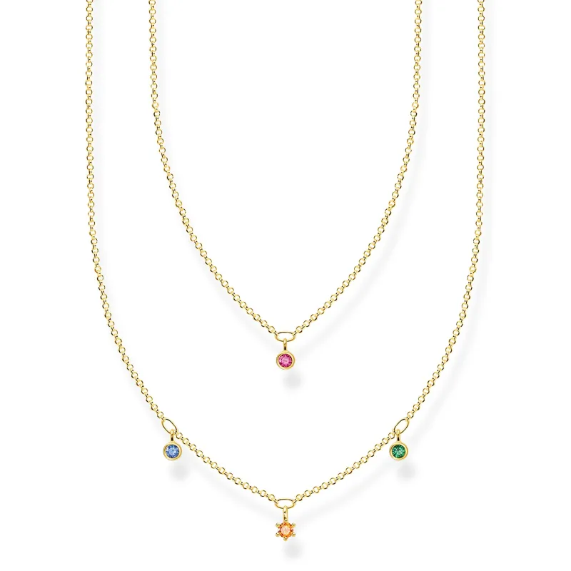 Halsband Dubbelt Guld med Färgade Stenar – KE2078-488-7>Thomas Sabo New